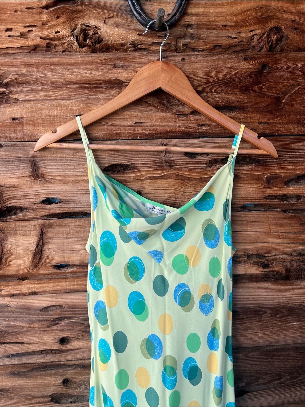 VINTAGE | Jessica Ash 90s Y2K Light Green & Teal Polka Dot Dress S - Picture 2 of 5